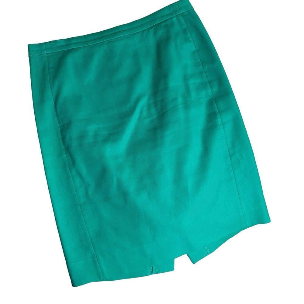 J. Crew Pencil Skirt Womens‎ 2 Green 100% Cotton Straight Preppy Office A2080